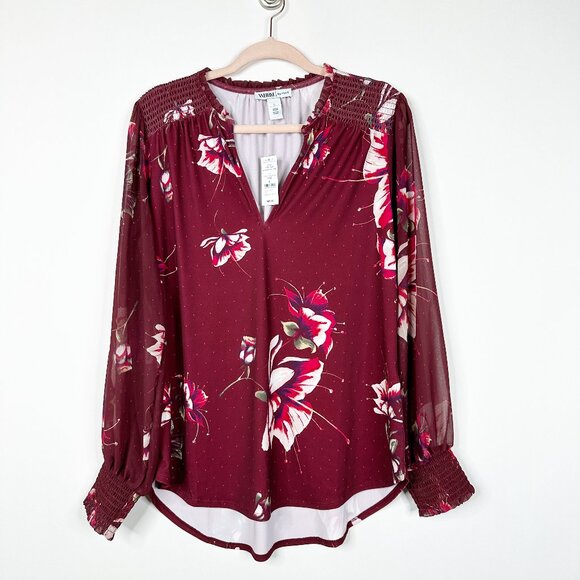 NWT White House Black Market Notch Tunic Holiday Floral Zinfandel Large #WHBM30 - Picture 2 of 9